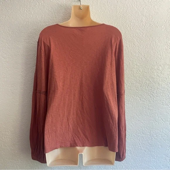 Lucky Brand Peasant Boho Rust Long Sleeve Eyelet MEDIUM Casual Tassel - Picture 2 of 10